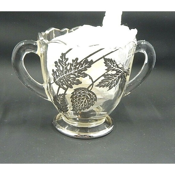 Silver City Glass Creamer and Sugar Forest Pattern Overlay - Picture 4 of 12